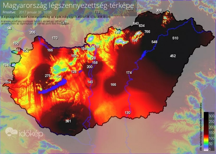 Az időkép légszennyezettségi térképe