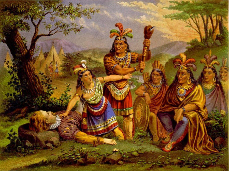 Pocahontas megmenti John Smith-t (New Englad Chromo Lith Company, 1870)