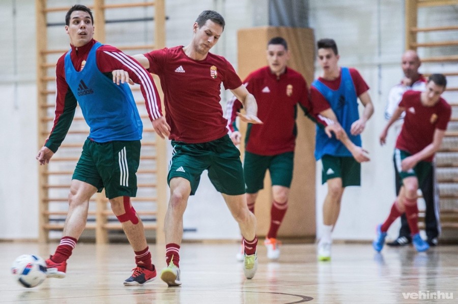 Kecskemét, 2016. január 28. Rábl János (b) és Szeghy Szabolcs (b2) a belgrádi Európa-bajnokságra készülő futsalválogatott edzésén a kecskeméti GAMF Sportcsarnokban 2016. január 28-án. MTI Fotó: Ujvári Sándor