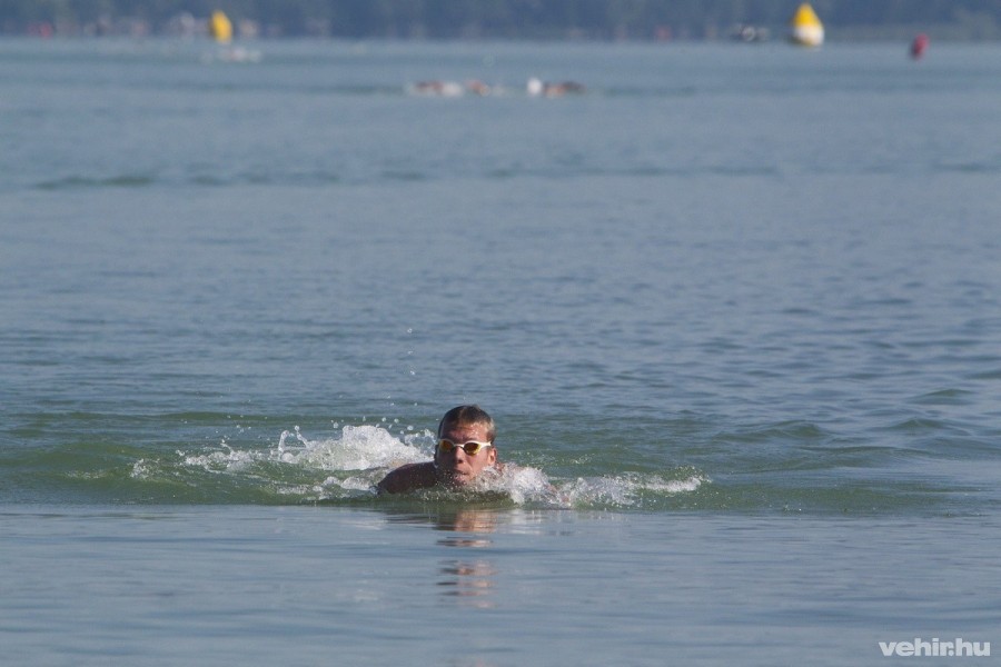 A 34. Balaton-átúszás férfi győztese, Papp Márk nyíltvízi úszó Balatonboglárnál 2016. július 2-án. Az úszók 5,2 kilométeres távot teljesítettek Révfülöp és Balatonboglár között. Papp Márk korábban kvótát szerzett a riói nyári olimpiára. MTI Fotó: Varga György