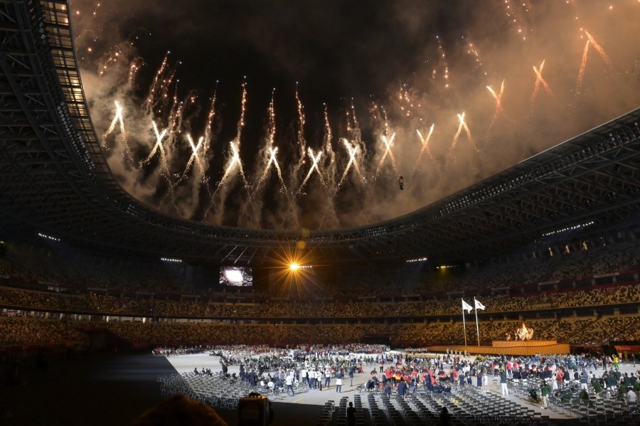 Az olimpiai láng a világméretű koronavírus-járvány miatt 2021-re halasztott 2020-as tokiói paralimpiai játékok nyitóünnepségén az Olimpiai Stadionban 2021. augusztus 24-én. MTI/Koszticsák Szilárd