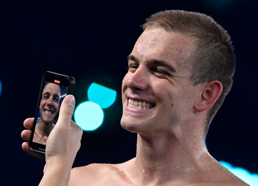  Doha, 2024. február 13. Rasovszky Kristóf a férfi 800 méteres gyorsúszás előfutama után a dohai vizes világbajnokságon 2024. február 13-án. MTI/Kovács Tamás 
