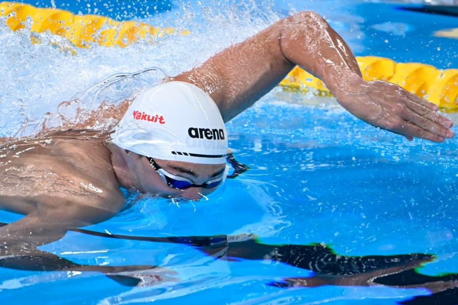Németh Nándor a férfi 100 méteres gyorsúszás döntőjében a dohai vizes világbajnokságon 2024. február 15-én. A magyar úszó a 3. helyen végzett MTI/Kovács Tamás