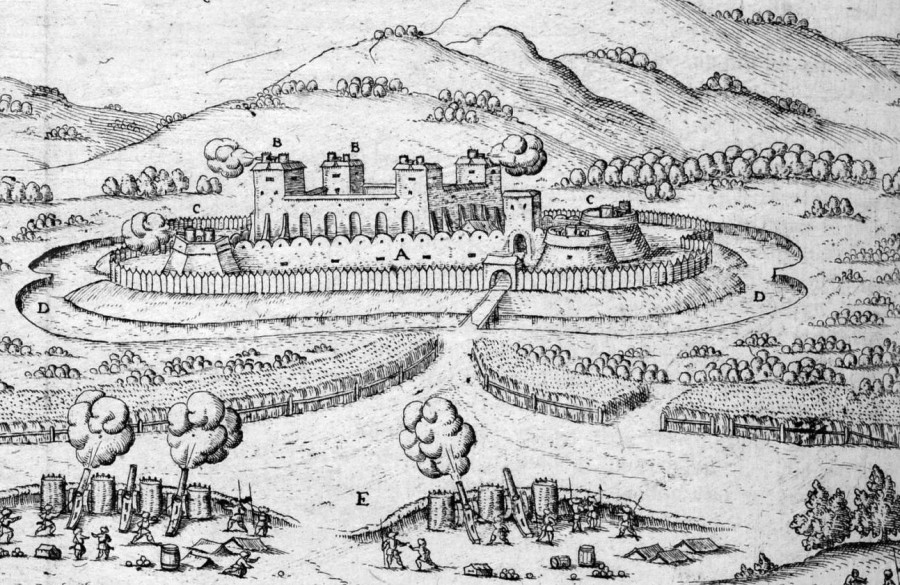 Várpalota 1566-os ostroma. A kaputorony romjait találták meg a régészek. (Forrás: Országos Széchényi Könyvtár)