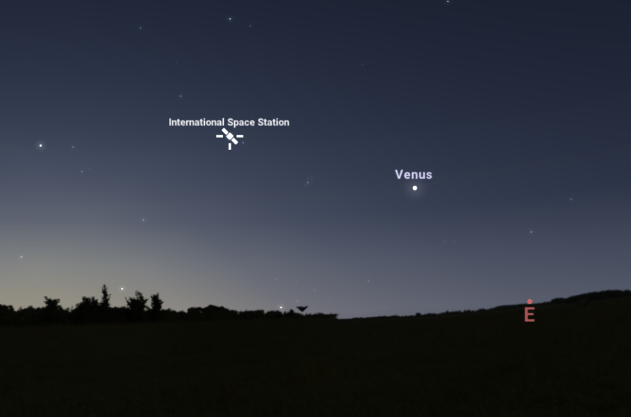 A Stellarium szimulációja a péntek hajnali 3:44-kor kezdődő átvonulásról