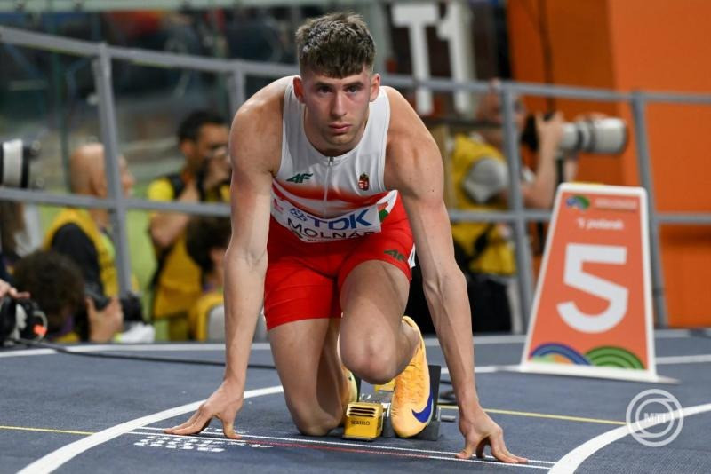 Molnár Attila a férfi 400 méteres síkfutás elődöntőjében a toruni fedett pályás atlétikai világbajnokságon 2026. március 20-án. MTI/Czeglédi Zsolt