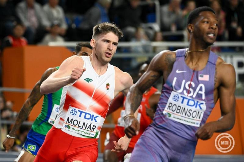 Molnár Attila a férfi 400 méteres síkfutás döntőjében a toruni fedett pályás atlétikai világbajnokságon 2026. március 21-én. MTI/Czeglédi Zsolt