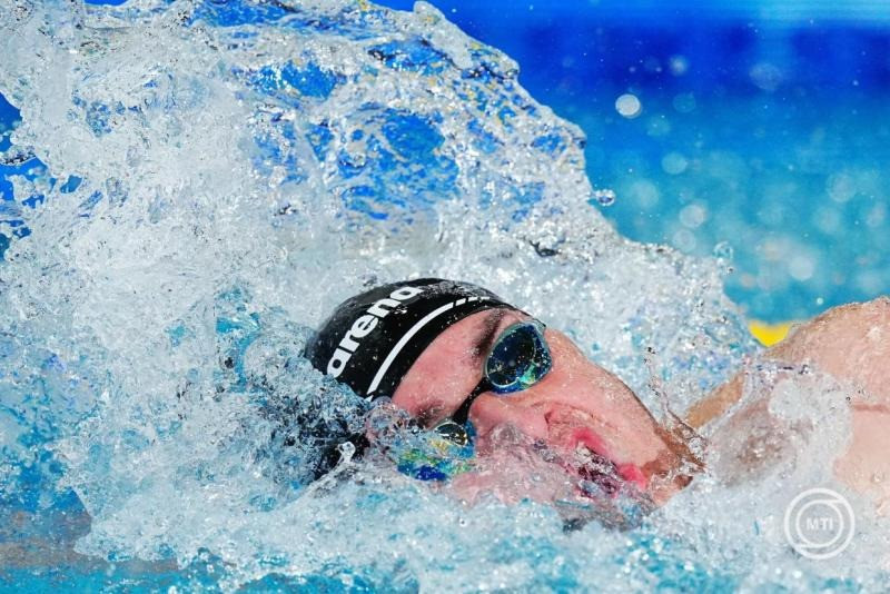 A későbbi győztes Milák Kristóf a férfi 100 méteres gyorsúszás döntőjében az úszók országos bajnokságán Sopronban 2026. április 16-án. MTI/Derencsényi István