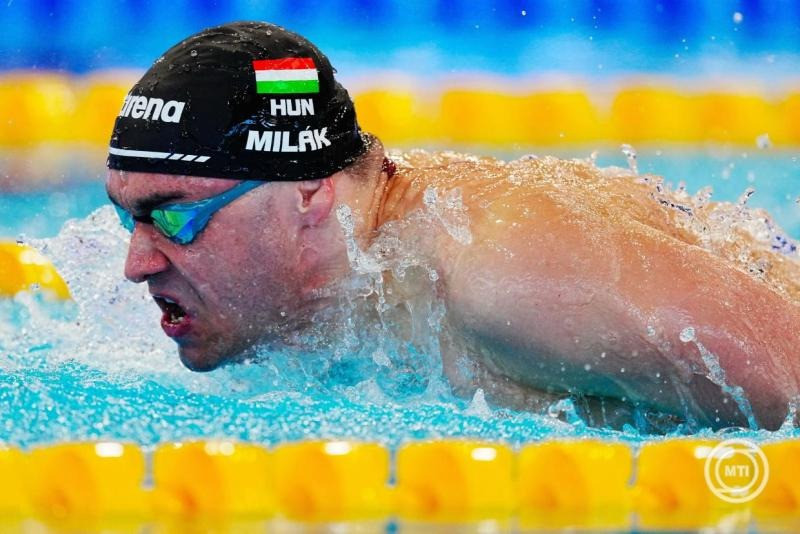Milák Kristóf a férfi 100 méteres pillangóúszás középdöntőjében az úszók országos bajnokságán Sopronban 2026. április 18-án. MTI/Derencsényi István