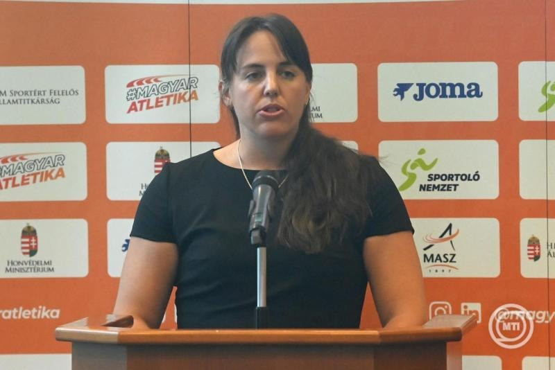 Tajti-Márton Anita olimpiai bronzérmes, fedettpályás világ-és Európa-bajnok korábbi súlylökő, a Magyar Atlétikai Szövetség (MASZ) új elnöke beszédet mond a szövetség tisztújító közgyűlésén a Magyar Sport Háza konferenciatermében 2026. szeptember 2-án. MTI/Soós Lajos